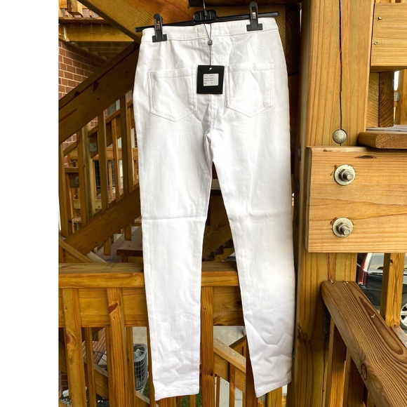 White High Waist Ripped Distressed Skinny Denim Jeggings Pants - Picture 6 of 7